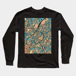 Brussels Map Pattern in Mid Century Pastel Long Sleeve T-Shirt